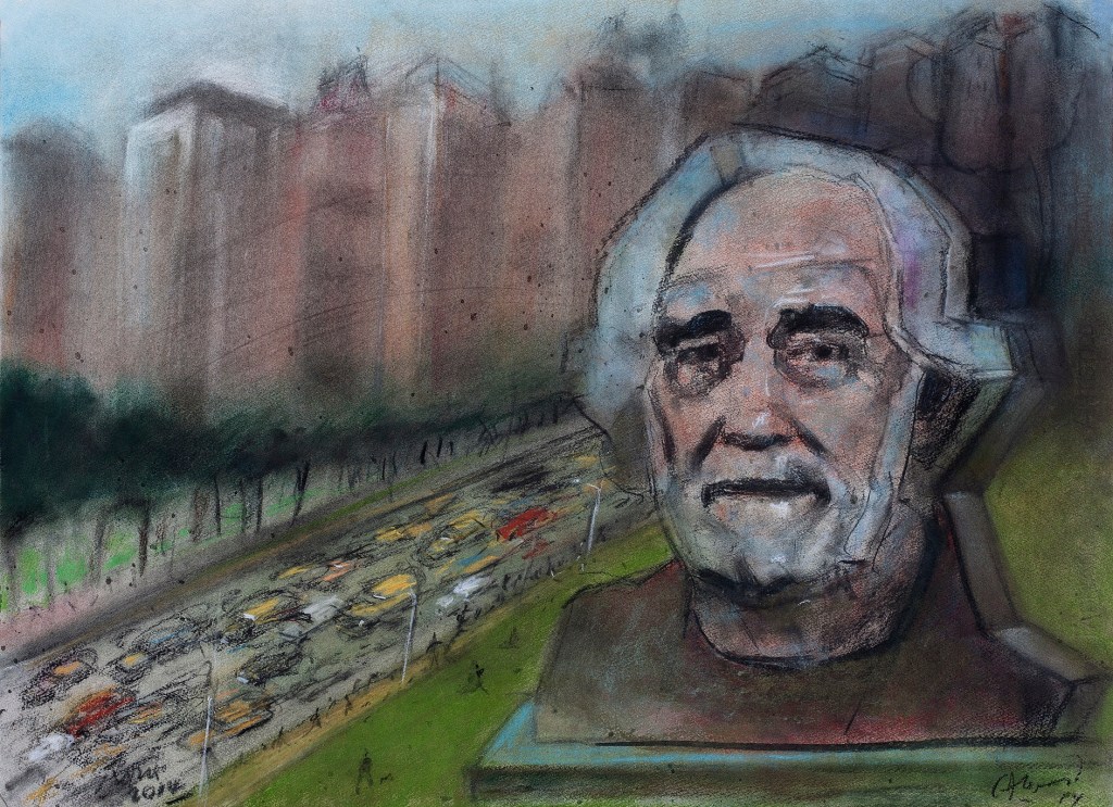AlonsoRoux - Monumento en Park Avenue - Pastel y carbón sobre papel - 56 x 76 cm