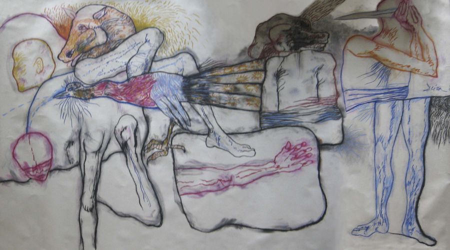 Ernesto Deira, sin titulo, 1984, dibujo sobre papel, 173x298 cm