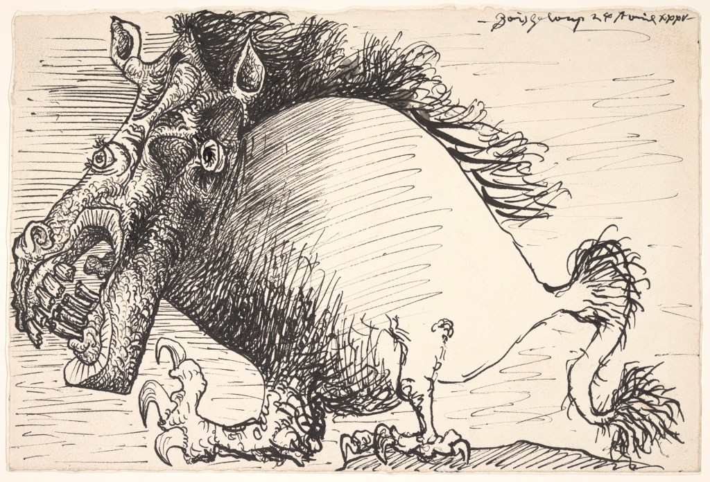 Quimera, 24 abril de 1935 (Boisgeloup) Pluma y  tinta china sobre papel verjurado Musée National Picasso – Paris. Don Bernard Ruiz-Picasso, 1999             